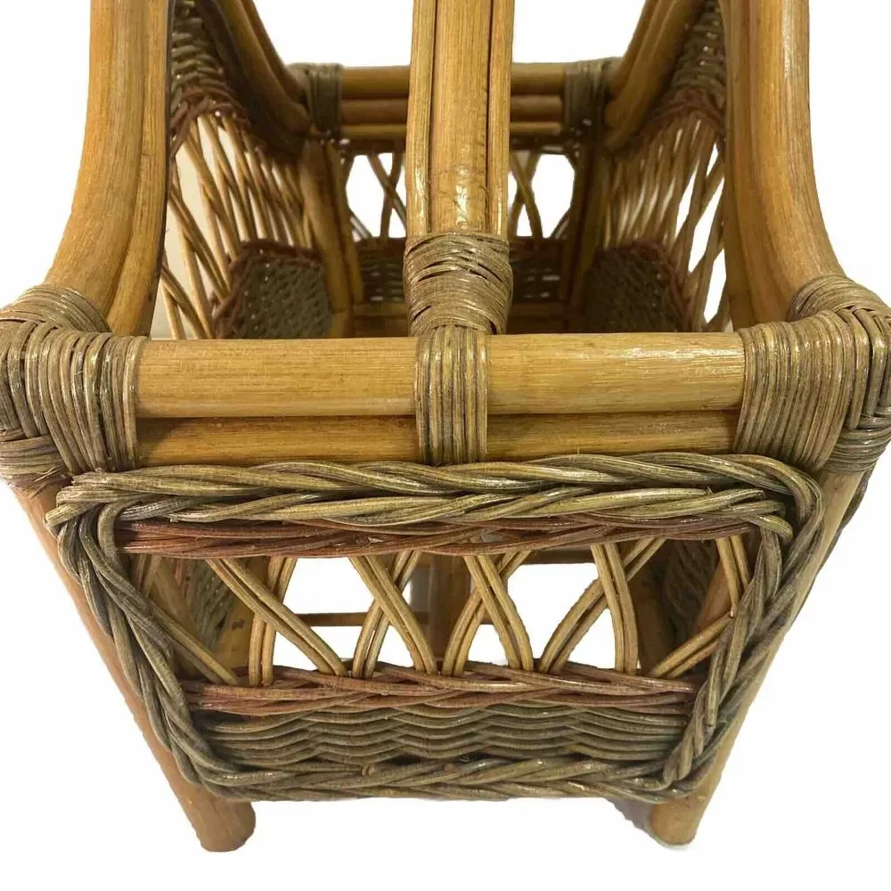 VTG Bent Wood Rattan‎ Bamboo Rack Holder Magazine Towel MCM Boho Decor 19X10x18